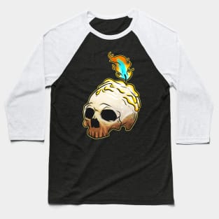 Skull With Burning Candle On Top Esotheric Halloween Baseball T-Shirt